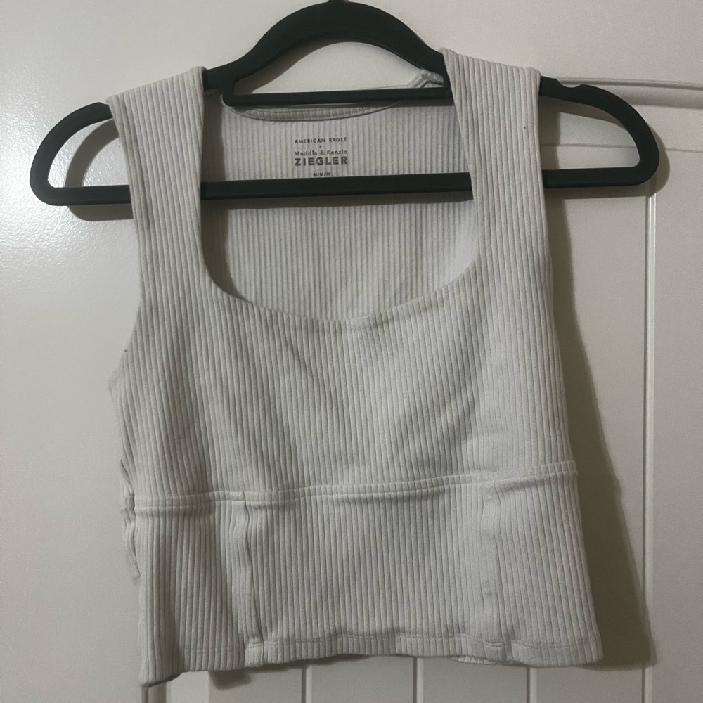 American Eagle Outfitters Ribbed Cream Crop Top